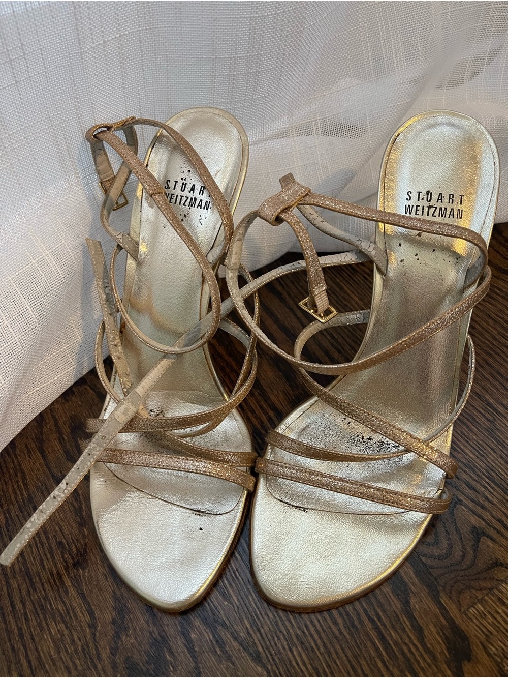 Stuart Weitzman Metallic Gold Strappy Heels